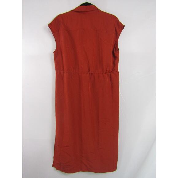 Old Navy Orange Rayon Shirt Mini Dress sz M Dawstring Waist Pockets Boho Cottage - Picture 2 of 6